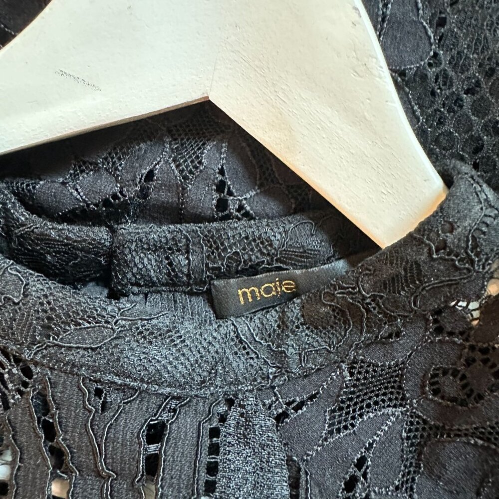 Maje ROSSA Black Lace Long Sleeve Romantic Goth Whimsigoth Mini Dress 2 - Picture 6 of 8